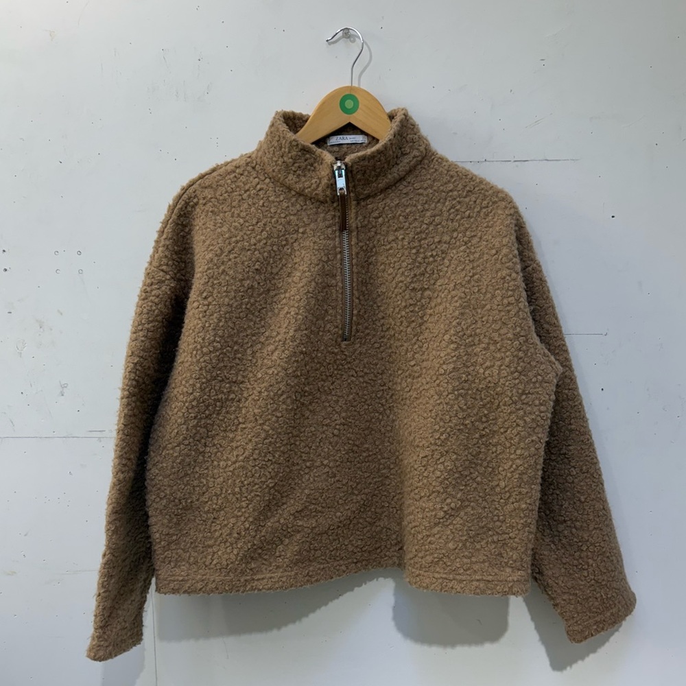 Zara Basic Teddy Quarter Zip Pullover. Sz M. - Picture 2 of 4